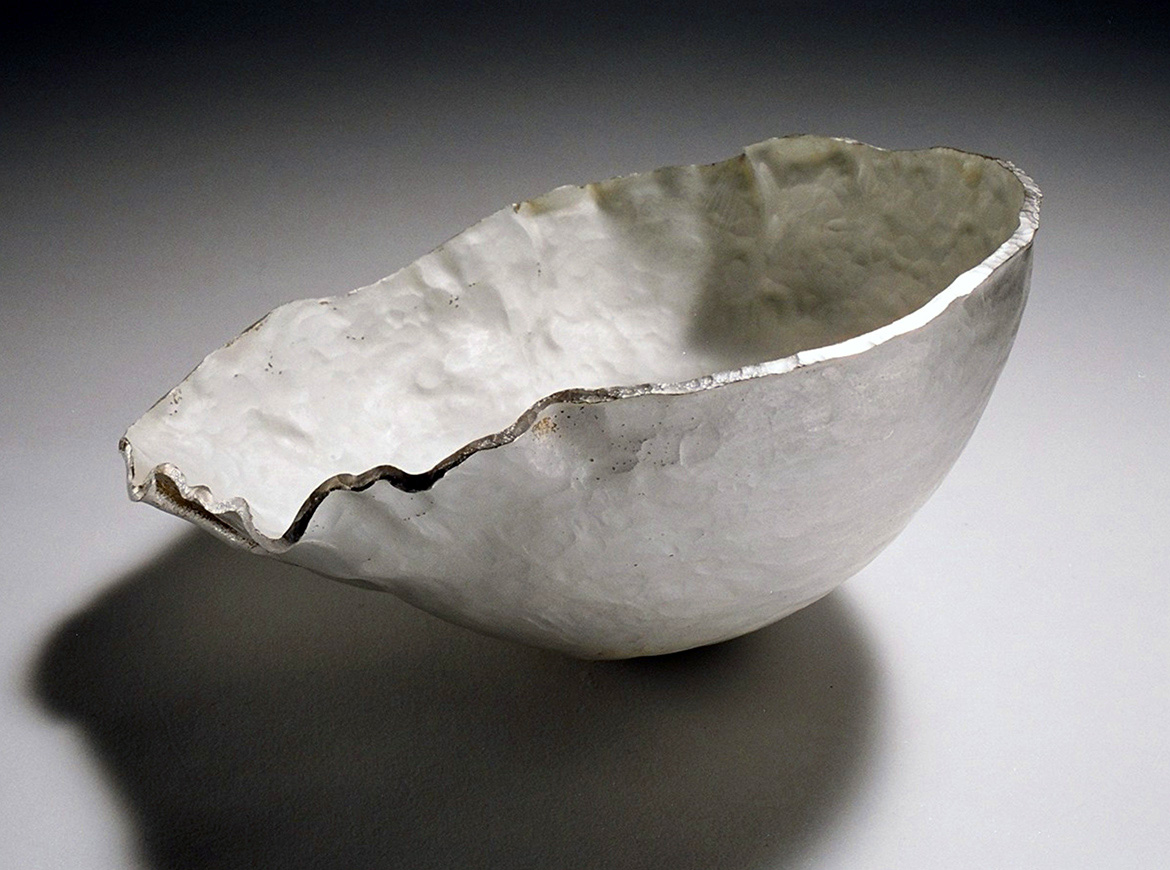 A fine silver and vitreous enamel organic vessel
