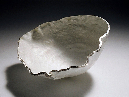 A fine silver and vitreous enamel organic vessel